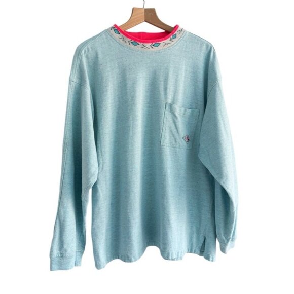Vintage Gotcha Mens Sz L Light Blue Long Sleeve Mock Neck Surf Tee Shirt - Picture 1 of 8